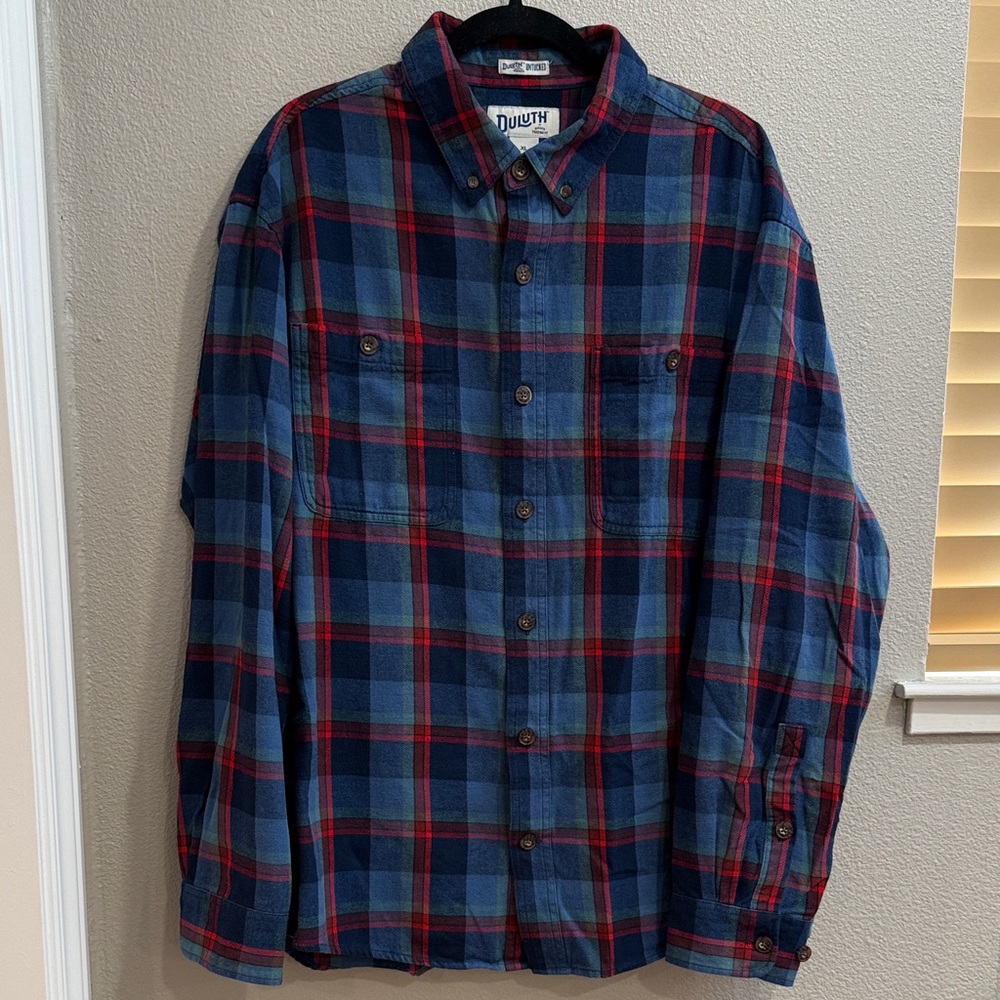 Duluth Trading Co Blue and Red Checkered Shirt
